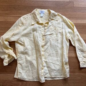 Vintage Chadwicks Women’s 14W Linen Button Down Shirt Butter Yellow Oversized